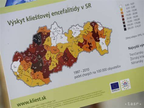 Mapa endemických oblastí kliešťovej encefalitídy