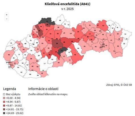 Mapa výskytu kliešťovej encefalitídy v Európe